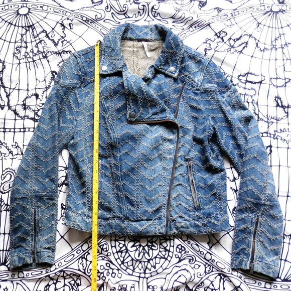 Free People || Punched Denim Herringbone Biker Jacket - Picture 9 of 11